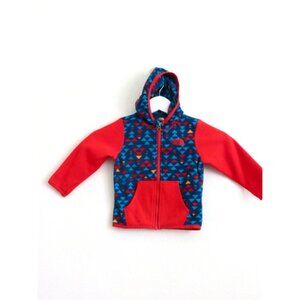 The North Face Baby Glacier Full Zip Fleece Hooded Jacket Red Blue SZ 12-18 M
